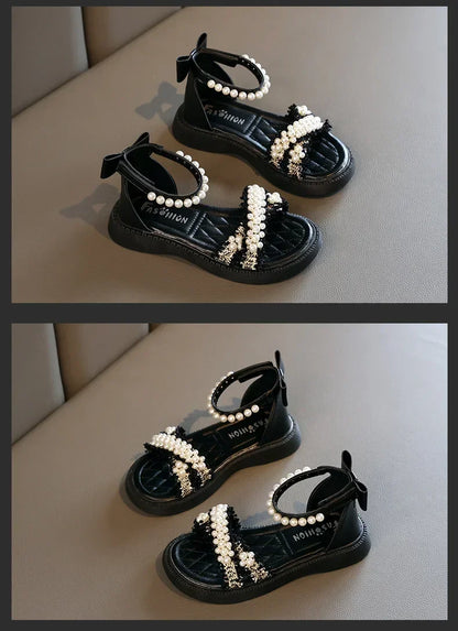 Children's Sandals Summer Girls Princess Causal Bowtie Roman Sandals Fashion Sweet Kid Party Non-slip Open-toe Sandals Hook Loop