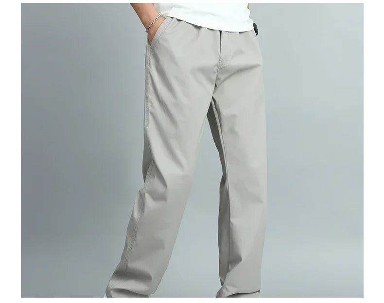 Men's 100% Cotton Cargo Pants Business Relaxed Fit Long Trousers Men Elastic Waist Drawstring Sweatpants Autumn Men Jogger Pants