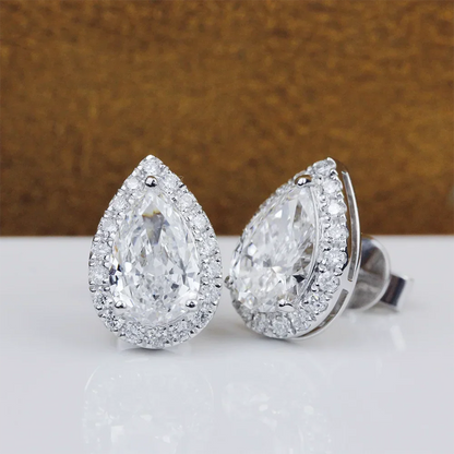 2cttw Pear Cut Moissanite Halo Diamond Earrings with Certificate 925 Sterling Silver Waterdrop Shape Stud Earrings for Women