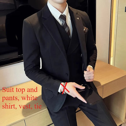 2025 Autumn Winter New Thickened Warm Woolen Blazer Set for Men Korean Version Slim Fit Groom Best Man Wedding Suit Formal Wear