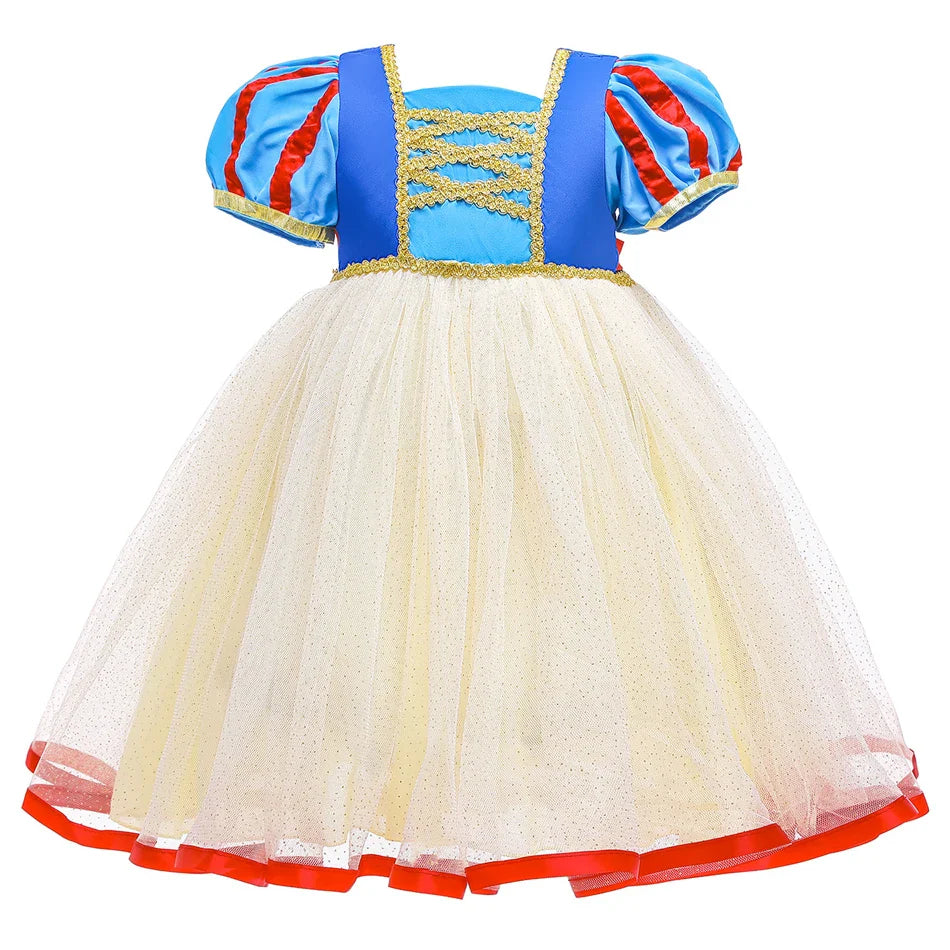 Summer Snow White Dress for Girls Breathable Puffed-Sleeve Tulle Princess Dress Snow White Themed Party Gown Halloween Costume