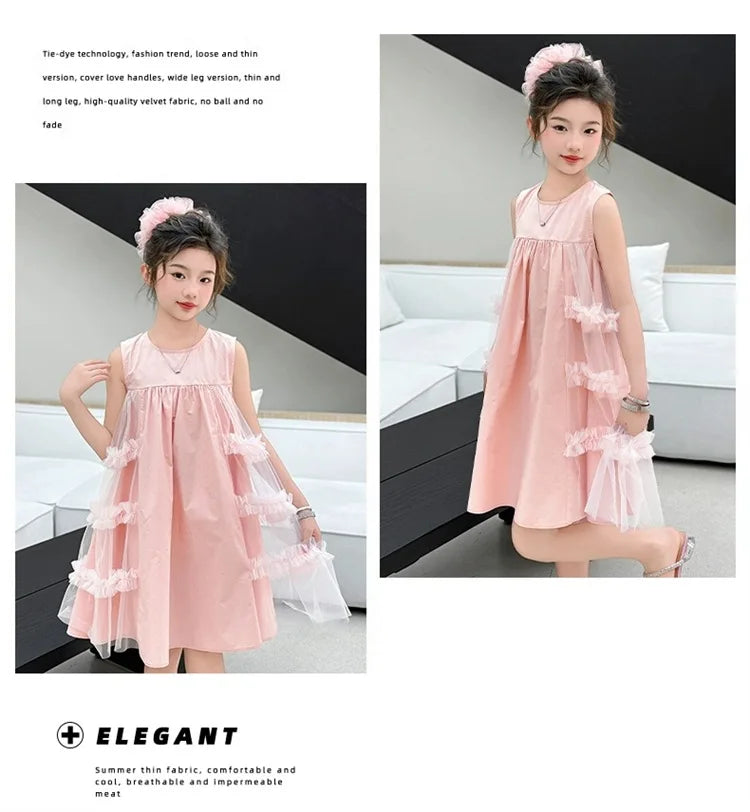 Cute blue lace sleeveless dress With Bag princess dress For 2-10 Yrs baby girls Children Clothes 6.1 Children's Day Clothing