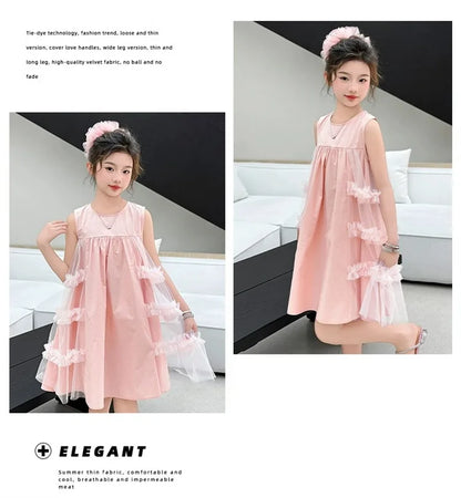 Cute blue lace sleeveless dress With Bag princess dress For 2-10 Yrs baby girls Children Clothes 6.1 Children's Day Clothing