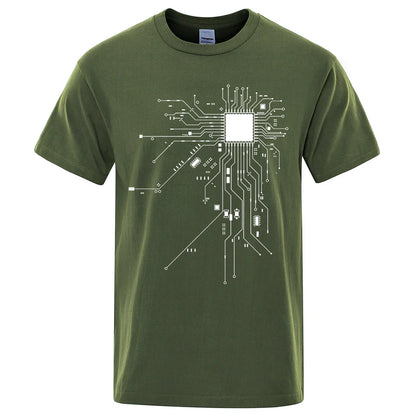 CPU Processor Circuit Diagram T Shirt Men Summer Cotton T-shirt Men's Funny Tops Fashion Tees Homme Brand Unisex Clothes C99