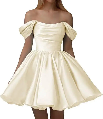 Off the Shoulder Satin Homecoming Dresses for Teens Short A Line Cowl Neck Prom Cocktail Party Gowns HOCO Girls School Dress