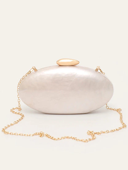 Women's Fashion Evening Clutches Luxury Plain Acrylic Long Chain Cross body Handbag Oval Shaped Fits Phone Wedding Banquet Party