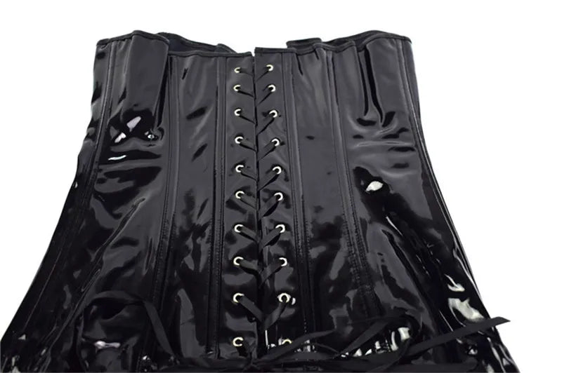 Hot Black/Red Long PVC Leather Corset Dress Sexy Women Gothic Waist Tranier Body Slim Club Vinyl Latex Mini Dress S-2XL