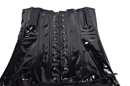 Hot Black/Red Long PVC Leather Corset Dress Sexy Women Gothic Waist Tranier Body Slim Club Vinyl Latex Mini Dress S-2XL