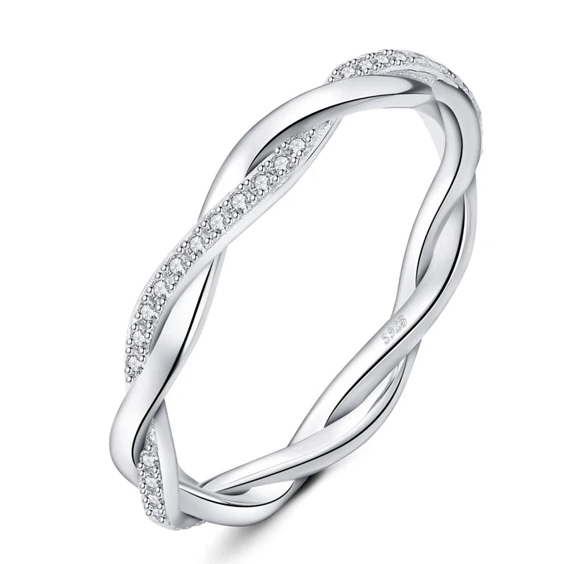Moissanite Wedding Rings for Women Twisted 925 Sterling Silver 18K White Gold Plated Eternity Stackable Engagement Ring