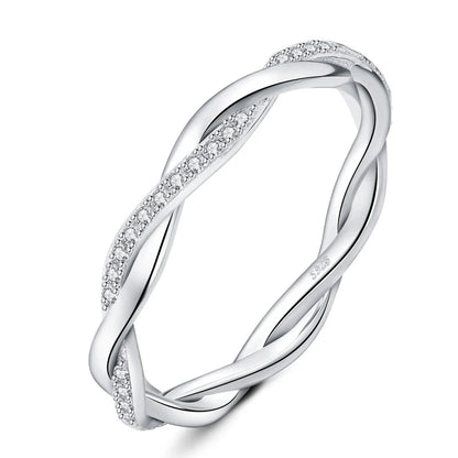 Moissanite Wedding Rings for Women Twisted 925 Sterling Silver 18K White Gold Plated Eternity Stackable Engagement Ring
