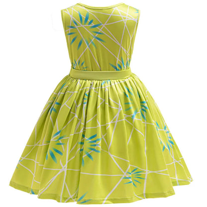 3PCS Full Printing Green Dress for Kids Girl Cosplay Dress+Scarf +Belt Disgust Costume Halloween Disguise Party Joy Clothing