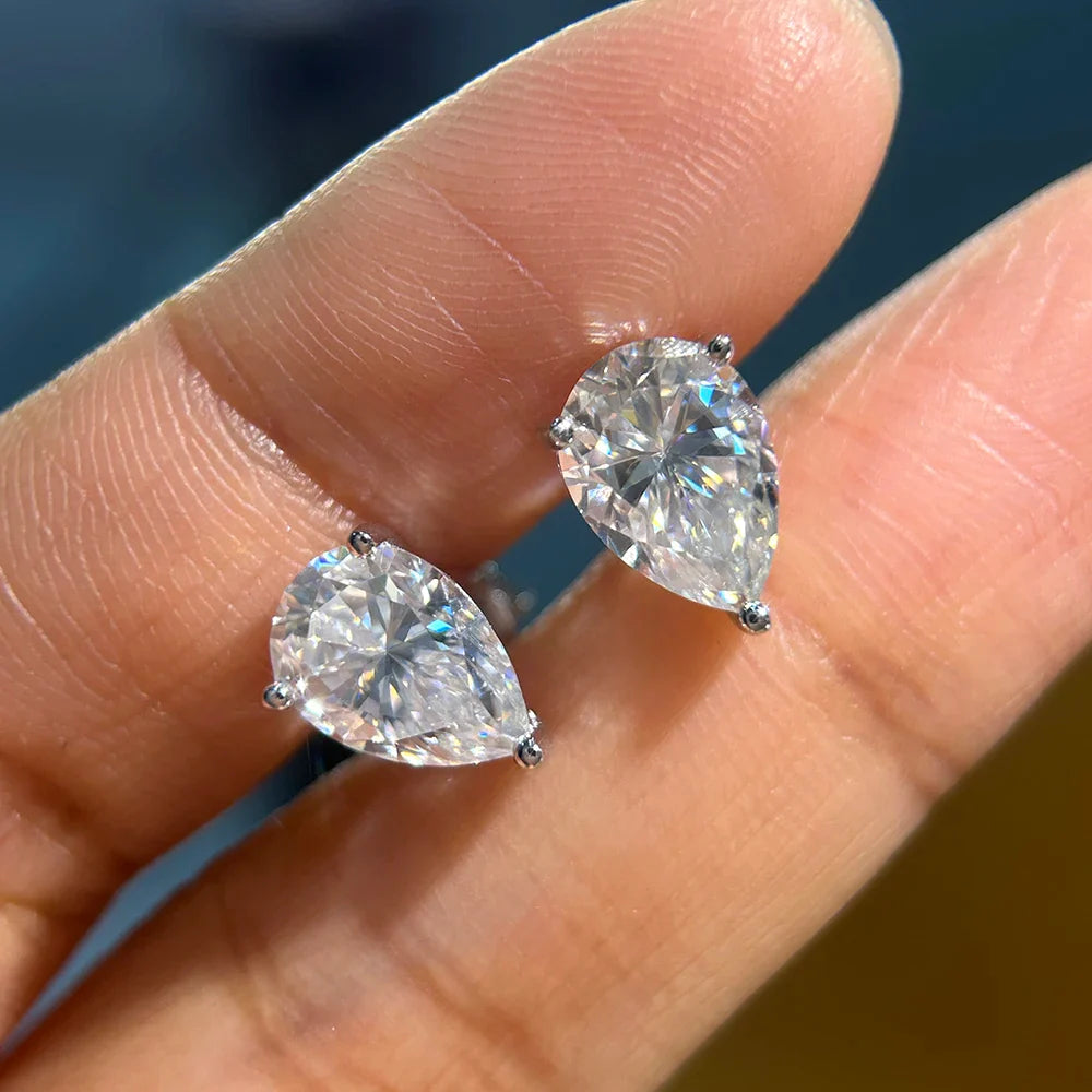 Certified Water Drop Moissanite Stud Earrings for Women Men 0.5/1/2/4CT 925 Silver Solitaire Pear Cut Lab Diamond Ear Studs