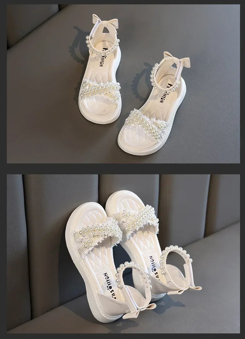 Children's Sandals Summer Girls Princess Causal Bowtie Roman Sandals Fashion Sweet Kid Party Non-slip Open-toe Sandals Hook Loop