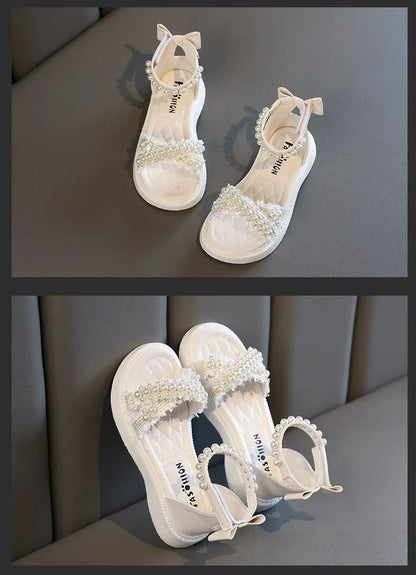 Children's Sandals Summer Girls Princess Causal Bowtie Roman Sandals Fashion Sweet Kid Party Non-slip Open-toe Sandals Hook Loop