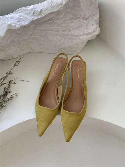 Women Sandals Pointed Toe Elegant Low-heel Shoes Summer Fashion Slingback Woman Mules Shoes Pumps Dress Shoes