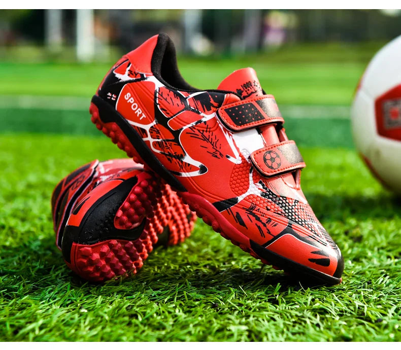 Kids Soccer Shoes HOOK&LOOP Football Sports Shoes Boy Outdoor Non-Slip Training Shoes Child Lightweight Children's Soccer Cleats