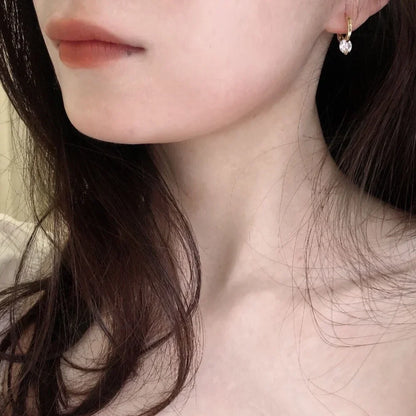 2024 New Fashion Gold Color Round Zircon Simple Drop Dangle Earrings for Women Charm Korean Hoop Jewelry Wedding Birthday Gift