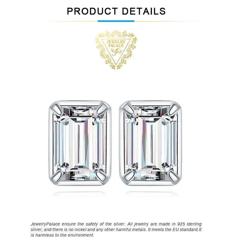 Moissanite D Color 1.6ct/pair Emerald Cut 925 Sterling Silver Stud Earrings for Woman Yellow Rose Gold Plated