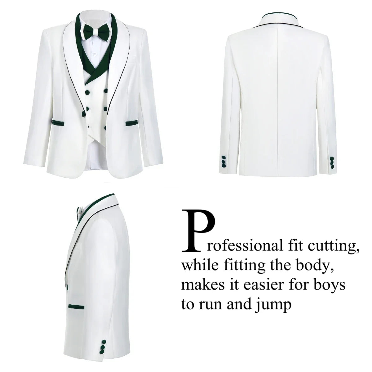 Fashion Shawl Neck Suit Set for Kids, 4-Piece Boys Communion Suits One Button Jacket Double-Breasted Vest Pants 3-14 Years