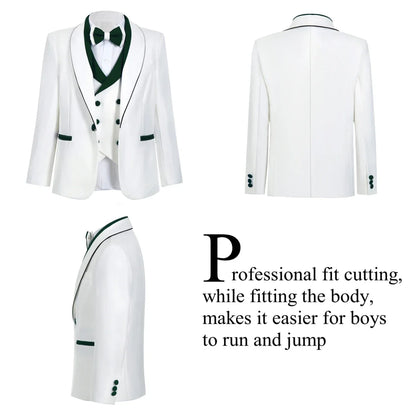 Fashion Shawl Neck Suit Set for Kids, 4-Piece Boys Communion Suits One Button Jacket Double-Breasted Vest Pants 3-14 Years