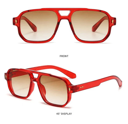 Vintage Double Bridges Men Square Sunglasses Fashion Clear Ocean Lens Eyewear Women Trending Rivets Sun Glasses UV400