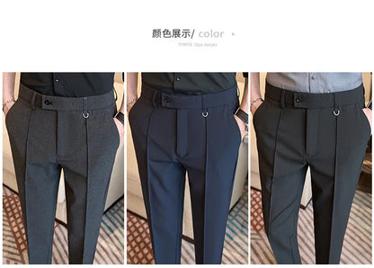 Men's business casual trousers, daily formal work pants, 2024 new high quality, plain color versatile ankle-length trousers.
