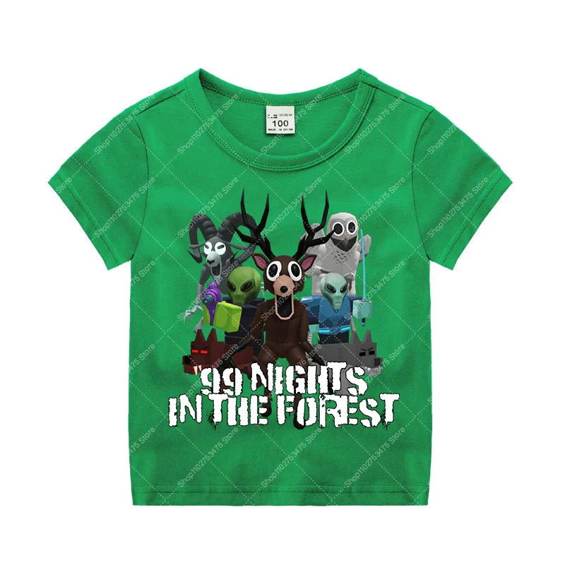 Game 99 Nights in The Forest Short Sleeve T-shirt for Boy Kids Cartoon Cotton Tops Children Anime Cute Tee Summer Clothing Gifts