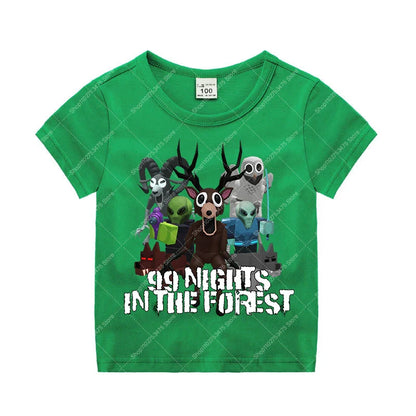 Game 99 Nights in The Forest Short Sleeve T-shirt for Boy Kids Cartoon Cotton Tops Children Anime Cute Tee Summer Clothing Gifts