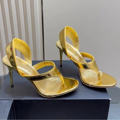 Sandálias Femininas de Verão com Salto Agulha, Concisas, Estilo Flip-flop, Salto Alto, Slingback, Sapatos Femininos para Passarela, Tamanhos Grandes 34-46