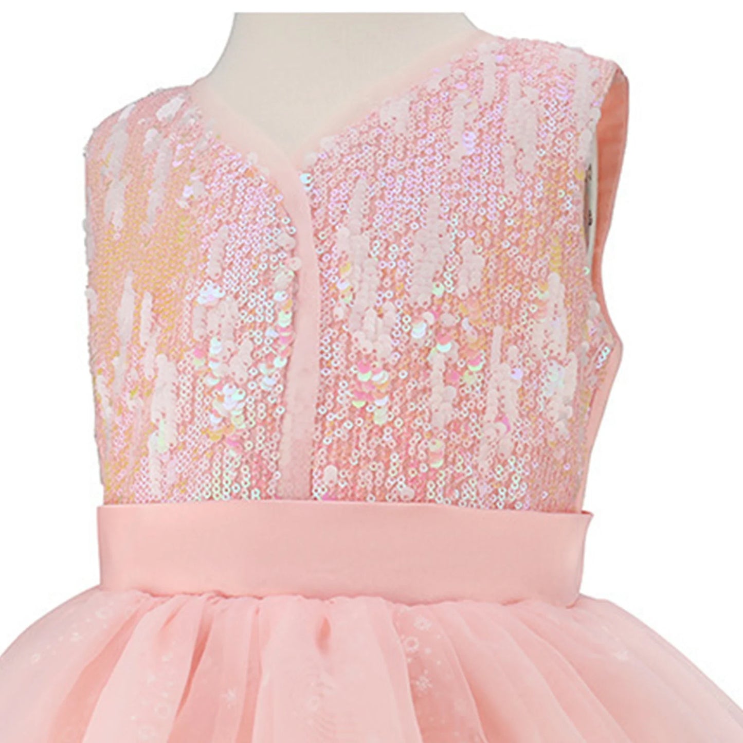 Pink Sequin Lace Wedding Dress+Magic Wand+Crown Outfits 3-13 years Teens Sleeveless fluffy Mesh Gown for girls queen clothes