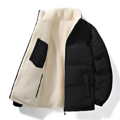 2024 Winter Men's Double-sided Lamb Wool Cotton Coat Stand up Neck Plush Thickened Warm Lamb Down Fashion Versatile Cotton Coat