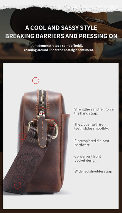 Crazy Horse Leather Men's Fashion Bag New Large-capacity Single Shoulder Cross-body Bag With Casual Men's Bag