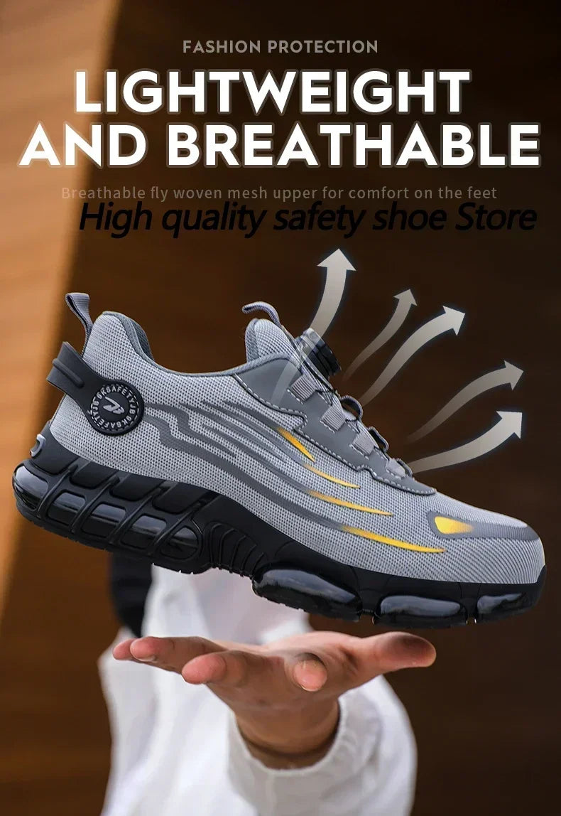 Men's Safety Work Shoes Anti-smash Anti-puncture Rotating Button Fashion Sport Boots Protective Security Men's Footwear