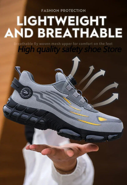 Men's Safety Work Shoes Anti-smash Anti-puncture Rotating Button Fashion Sport Boots Protective Security Men's Footwear