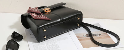 Genuine Leather Handbag with Scarf | Luxury Designer Trendy Shoulder Bag Solid Color Commuting Bag | bags for women gift