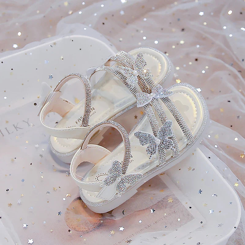 Kids Strappy Sandals for Girls 2025 New Summer Toddler Beach Shoes with Sparkly Sequins Soft Sole  Princess Girls Party Flats