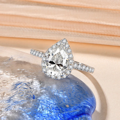 Pear Cut 2.0CT D Color VVS1 Luxury Moissanite Ring Real 925 Sterling Silver for Women Engagement Wedding Jewelry Gift