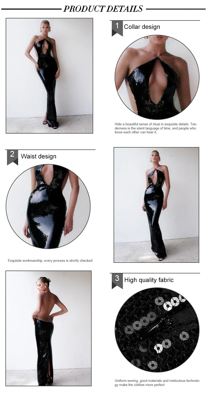 Women'S Gold Sequins Luxury Party Gown Sexy Backless  Long Dress For Wedding Banquet Party Female Clothing