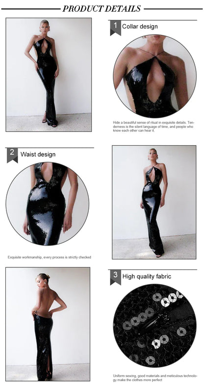 Women'S Gold Sequins Luxury Party Gown Sexy Backless  Long Dress For Wedding Banquet Party Female Clothing
