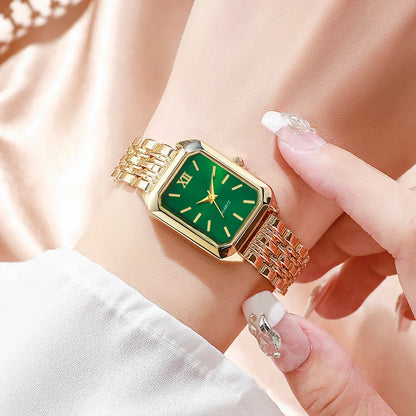 2PCS Fashion Rectangle Women Quartz Watch Rhinestone Bracelet Set Ladies Roma Dial Wristwatch Reloj Mujer Girls Clock Gift