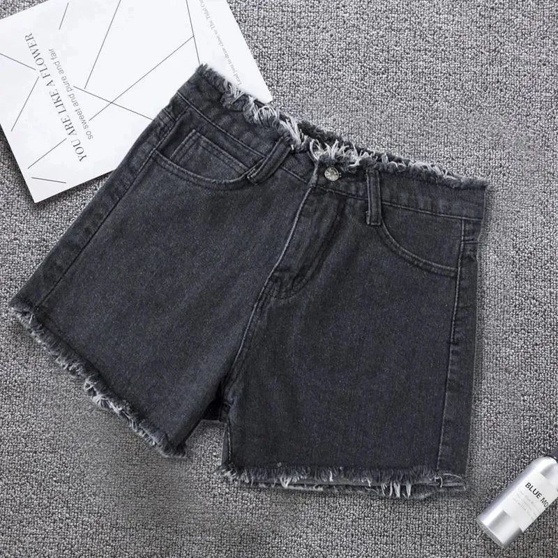 2025 Summer Woman High Haist Jeans Shorts Fashion Rough-edges Denim Short Pants Schoolgirl Casual Pants Blue Black White Jeans