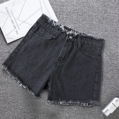 2025 Summer Woman High Haist Jeans Shorts Fashion Rough-edges Denim Short Pants Schoolgirl Casual Pants Blue Black White Jeans
