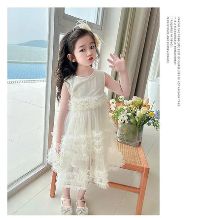 Girl's Dress Summer New Children's Sleeveless Yarn Dress Fluffy Dress Girl's Fashionable Baby Princess Dress
