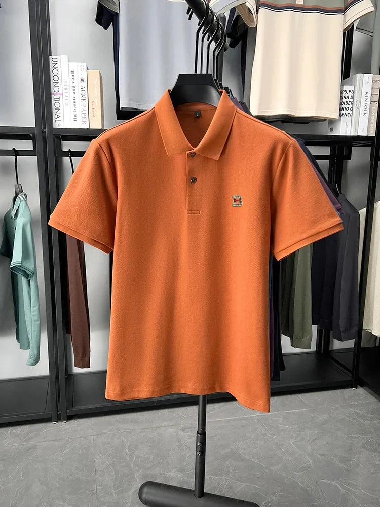 High end brand 100% cotton short sleeve polo shirt men's summer new soft breathable lapel T-shirt fashion letter embossed top