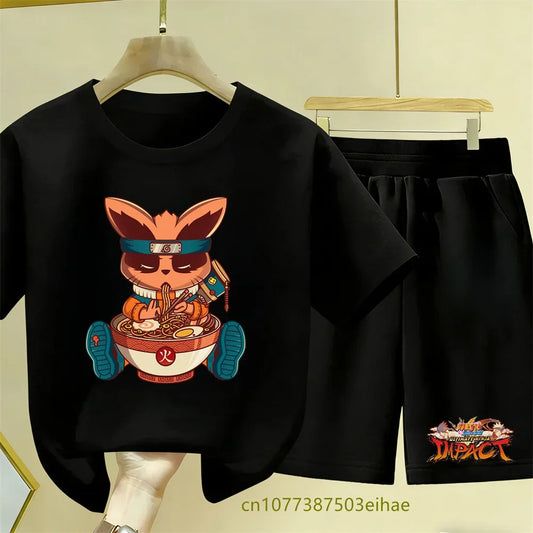 Naruto Children's 2-Piece Set Classic Anime Style Short Sleeve Top Casual Shorts Summer Outfit Specially Designed For Boys Girls