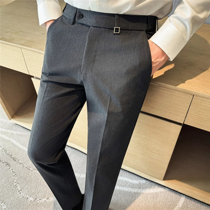 Spring Autumn High Quality Men's Elastic Waist Suit Pants Fashion Smart Casual Slim Fit Suit Trousers Men Solid Full Length Pant