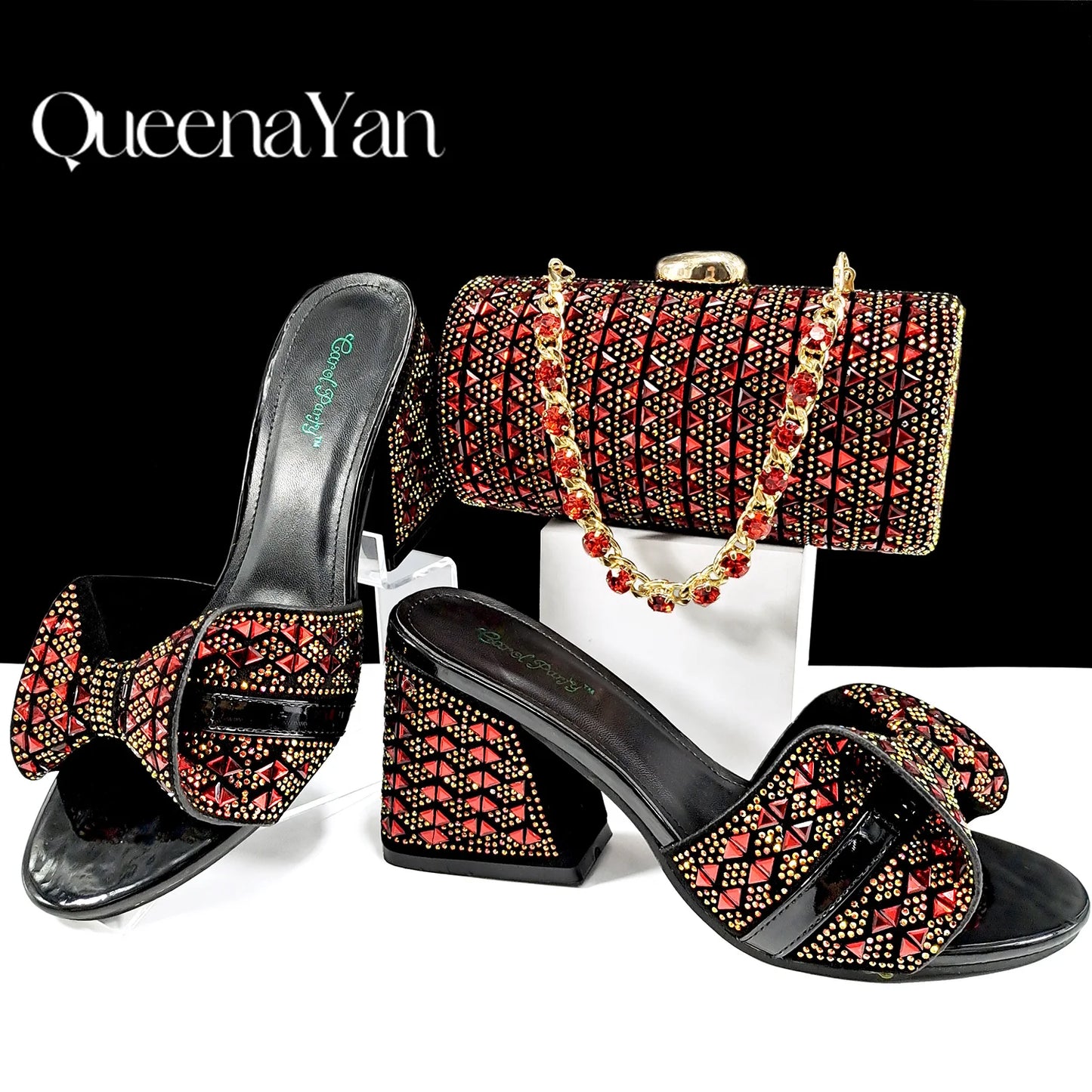 Italian Style Women Banquet Shoes And Bag With Rhinestone Decoration Three-Dimensional Small Bag Match Women High Heel