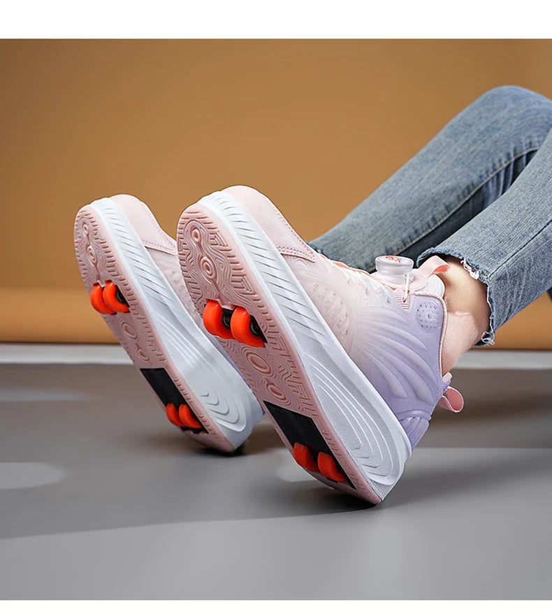 New Glow-in-the-dark Rotary Roller Skates Girls Invisible Four-wheel Retractable Walk-on Shoes Boy for Students Sizes 29-41
