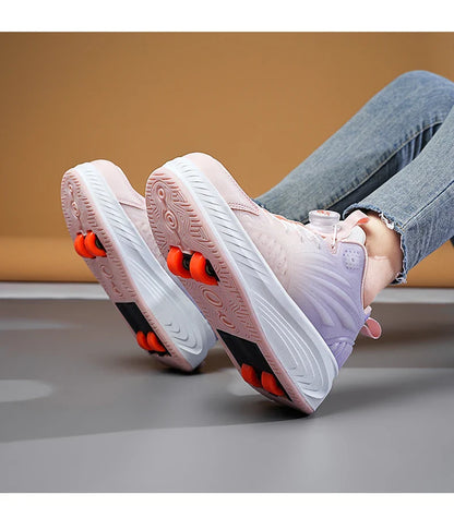 New Glow-in-the-dark Rotary Roller Skates Girls Invisible Four-wheel Retractable Walk-on Shoes Boy for Students Sizes 29-41