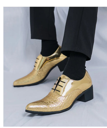 Luxury Wedding Dress Men High Heel Shoes Design Blue Man Patent Leather Shoes Party Men Pointed Toe Formal Shoes Zapatos Oxfords